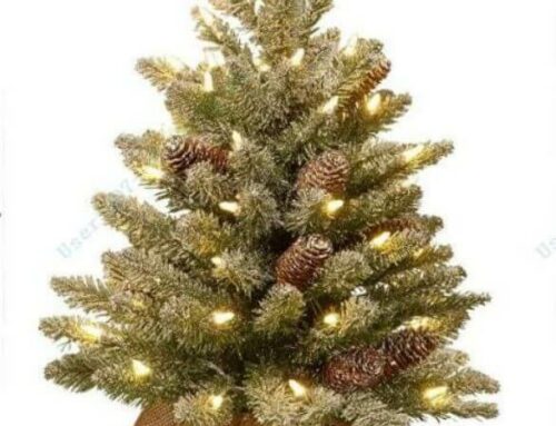small lighted pottedartificial christmas trees