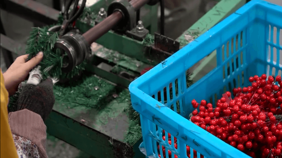 factory processing of artificial christmas trees